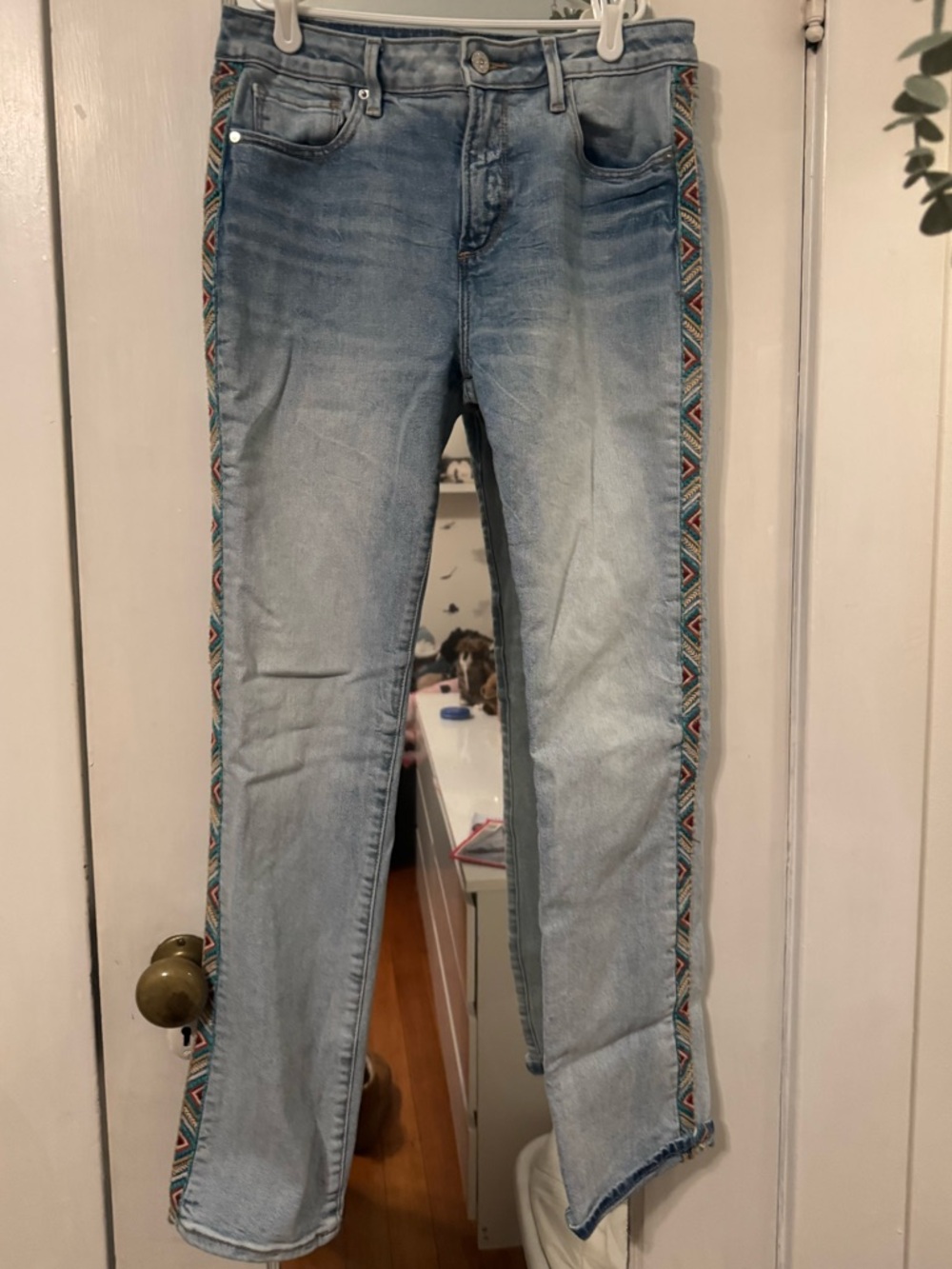 Driftwood Audrey High Rise Embroidered Straight Leg Jeans - Size 28